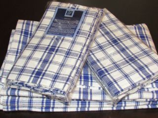 Vintage Windham Weavers Country Blue Plaid Cotton Tablecloth W 8 Napkins