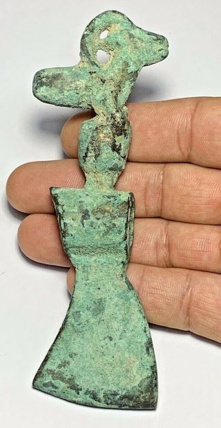 Museum Quality Ancient Luristan Bronze Ram Axe Circa 1200 - 800bce Scarce 135.  5mm