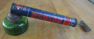 Vintage Hudson Sprayer Duster With Ribbed Green Glass Bowl Wood Handle Usa