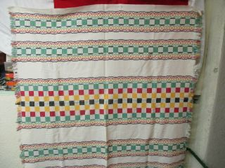 Vintage Cotton Tablecloth Primary Colors Red Black White Green Yellow