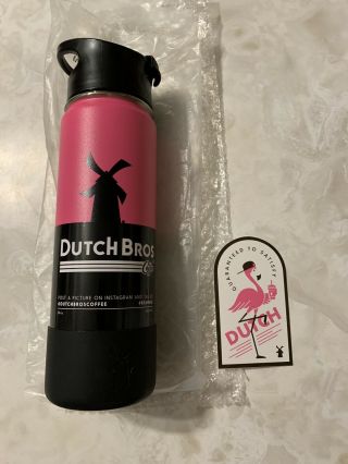 Dutch Bros Hot Pink Be Aware 20 Oz Insulated Bottle Pink/black Rare