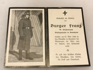 WW2 German Death Card/Picture - Waffen SS Private - KIA France/Belgium 1940 2
