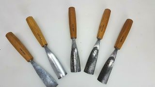 5 Vintage Swiss Made Pfeil Wood Carving Chisels Gouges Hand Tools 7,  9,  2