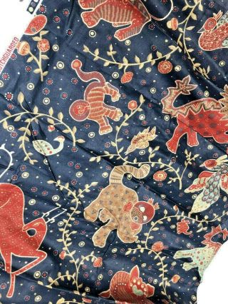 P.  Kaufman Vintage China Zoo Fabric Remnants Scraps Red Navy Foo Dog Oriental A2