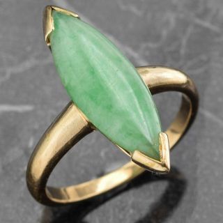 Vintage 14k Yellow Gold 3.  52 Ct Green Jade Marquise Band Ring 4.  9gr Sz 6