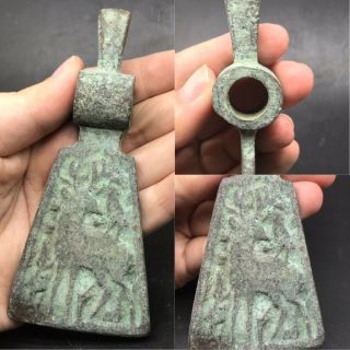 Excavated Rare Ancient Deer Carved Old Unique Bronze Axe
