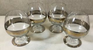 Set 4 Vintage Mid Century Modern Gold Silver Gilt Cognac Glasses 5.  5 " Tall