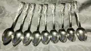 Set/9 1885 Gorham Antique St.  Cloud Sterling Silver 5 - 1/2 " Vintage Teaspoons