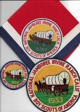 Boy Scout 1953 National Jamboree Nickerchief,  Back Patch&pocket Patch
