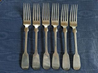 Rare Set Of 6 Antique Old English Tipt Heavy 750 Coin Silver Large Dinner Forks