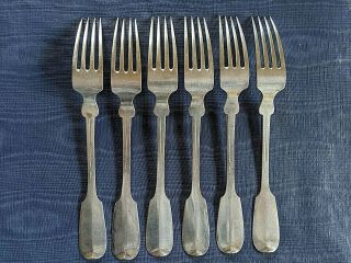 Rare Set of 6 Antique Old English Tipt Heavy 750 Coin Silver Large Dinner Forks 2