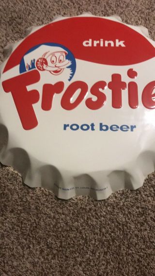 Frostie Root Beer Embossed Bottle Cap Sign 21 Inch Made By Stout Sign Company