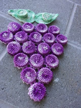 Vintage Hand Crochet Variegated Purple Grape Bottle Cap Pot Hot Pad Trivet