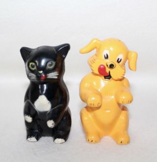 Whimsical Vintage Fitz & Floyd Cat & Dog Salt & Pepper Shakers No Stoppers