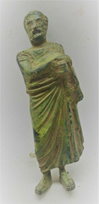 Scarce Circa 200 - 300ad Ancient Roman Bronze Statue Of A Robed Senatorial Figure