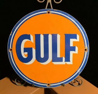 Vintage Gulf Gasoline Porcelain Sign,  Service Station,  Gas,  Oil