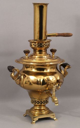 Small Antique 19thC Imperial Russian Gold Plated Samovar Hot Water Pot 2