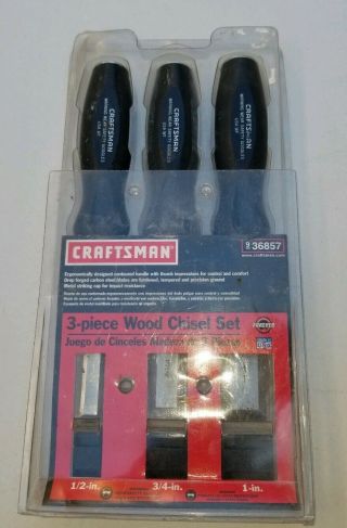 Vintage Sears Craftsman 3 Piece Wood Chisel Set 1/2 ",  3/4 ",  1 " 36857