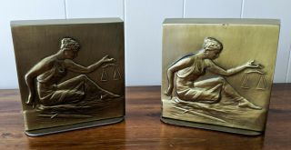 Vintage Pm Craftsman Scales Of Justice Bookends Brass Deco Style