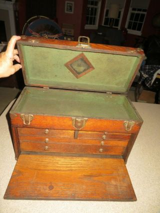 Vintage 1930 ' s Gerstner Machinist Handyman ' s Wooden Tool Box & OLD 3
