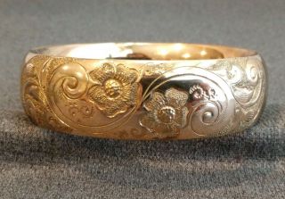 Antique Victorian Repousse Gold Filled Gf Wide Bangle Bracelet