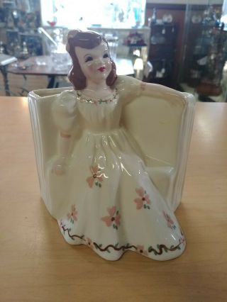 Vintage Florence Ceramics Figurine Porcelain Hand Painted Girl On Bench - Planter.