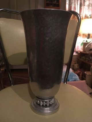 Rare 10” Cellini - Craft Cellini Craft Argental Hammered Aluminum Art Deco Vase