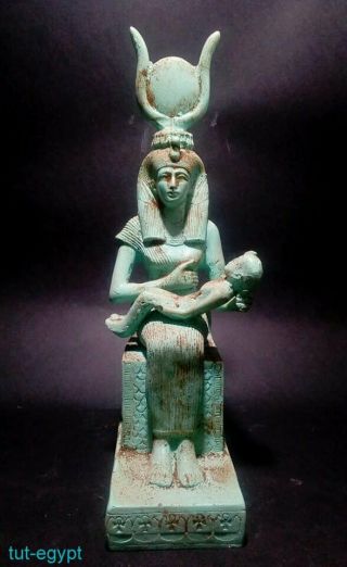 Isis Nursing Horus Statuette Royal Ancient Egypt Antiquity Rare Large Sculpture 2
