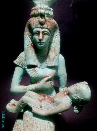 Isis Nursing Horus Statuette Royal Ancient Egypt Antiquity Rare Large Sculpture 3