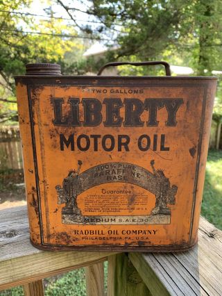 Rare Early Liberty Motor Oil Tin Litho 2 Gallon Motor Oil Can Gas Station Sign