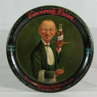 1930s Ugly Waiter Tin Litho Advertising Beer Tip Tray British American Brewing