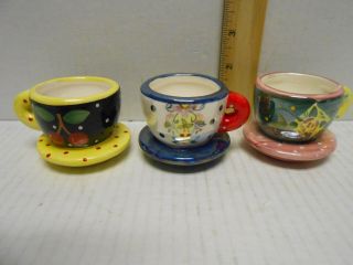 Set Of 3 Mary Engelbreit Tiny Tea Cup Candle Holder For Tea Lights Me Ornaments