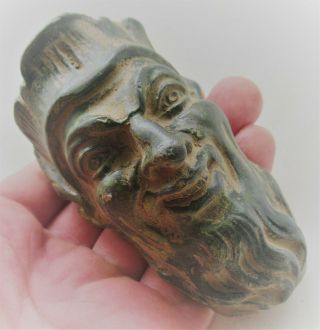 European Finds Ancient Roman Bronze Chariot Fitting Bearded Male Face