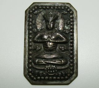 Fine,  Large,  Antique Chinese Sterling Silver Buddha And The Lotus Brooch
