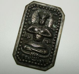 FINE,  LARGE,  ANTIQUE CHINESE STERLING SILVER BUDDHA AND THE LOTUS BROOCH 2