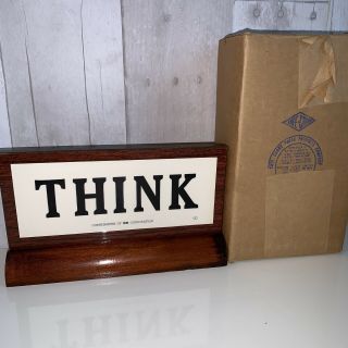Vintage Ibm Computer Think 2 Sided Sign Compliments Of Ibm Corp Desk