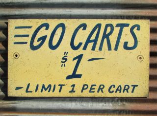 Vintage Go Karts Carts Carnival Ride Metal Sign Race Car Midway Arcade Game Old