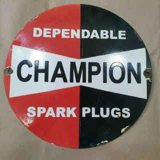 CHAMPION DEPENDABLE SPARK PLUGS VINTAGE PORCELAIN SIGN 24 INCHES ROUND 3