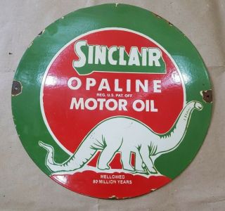 Sinclair Opaline Motor Oil Vintage Porcelain Sign 24 Inches Round