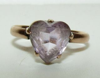 Full Of Character,  Antique Victorian 9 Ct Gold Heart Ring With Fine Amethyst