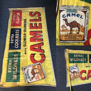 Vtg 1940’ Camel Cigarette Cloth Banner Sweeney Litho Co.  Large Size 57” X 29”