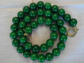 Antique Vintage Natural Chinese Jade Beads Necklace Dark Green 116 Grams