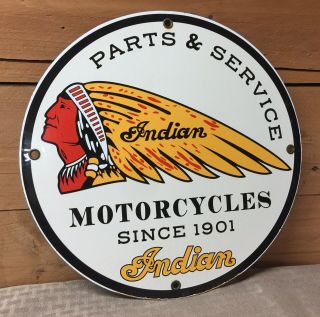 Vintage Indian Motorcycles Parts And Service Since 1901 Porcelain Sign