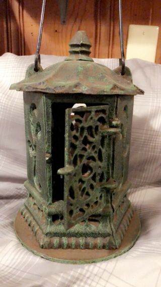 Cast Iron Pagoda Garden Lantern Hanging Tea Light Lamp,  Oriental Asian Design