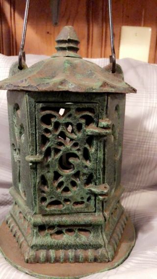 Cast Iron Pagoda Garden Lantern Hanging Tea Light Lamp,  Oriental Asian Design 3