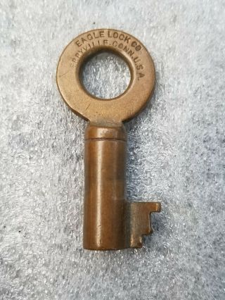 Antique Brass Hollow Barrel Key Eagle Lock Co.  Terryville Conn.  Usa Marked 73n11