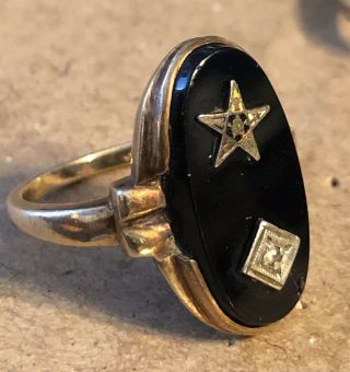 Vintage 10k Yellow Gold Black Onyx Masonic Eastern Star Ring 4.  4 Grams Size 7