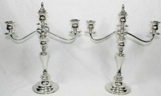 Japanese Mid - Century Sterling Silver 3 Light Convertible Candelabras