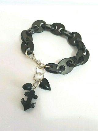 Antique Victorian Jet Bracelet With Whitby Jet Charms Of Faith Hope Charity