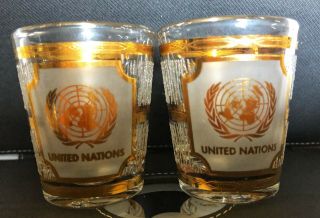 Vintage Culver United Nations Gold/frosted Accented Shot Glasses